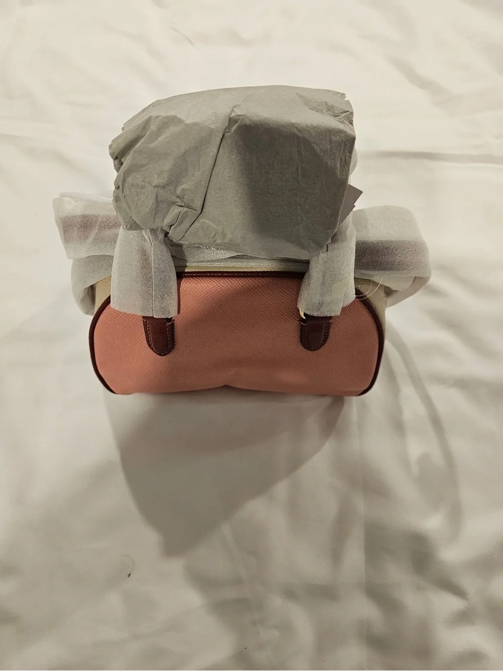 Coach Pebble Leather Mini Satchel in Blush Pink with Brown Trim
